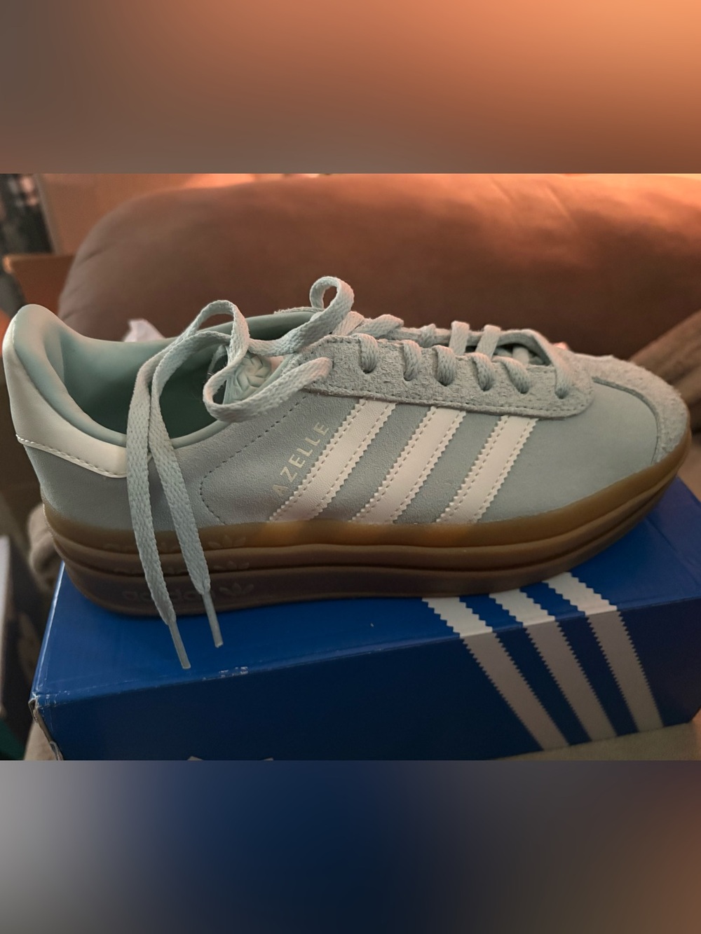 NEW adidas Gazelle ladies sz 7 3 stack Light Blue Suede Sneakers